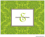 Stationery/Thank You Notes by PicMe Prints - Damask Cilantro on Chartreuse (Folded)