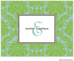 Stationery/Thank You Notes by PicMe Prints - Damask Lime on Robin's Egg (Folded)