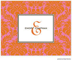 Stationery/Thank You Notes by PicMe Prints - Damask Tangerine on Bubblegum (Folded)