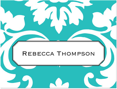 Note Cards/Stationery by Prints Charming - Turquoise Damask (Folded)
