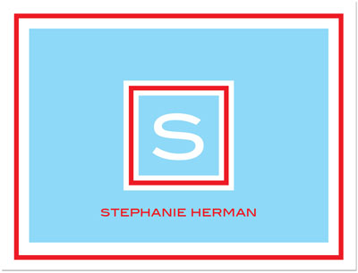 Note Cards/Stationery by Prints Charming - Light Blue & Red Framed Initial (Folded)