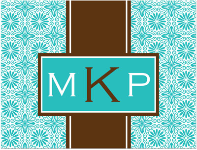 Note Cards/Stationery by Prints Charming - Turquoise & Brown Monogram (Folded)
