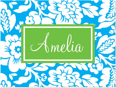 Note Cards/Stationery by Prints Charming - Green & Blue Playful Floral (Folded)