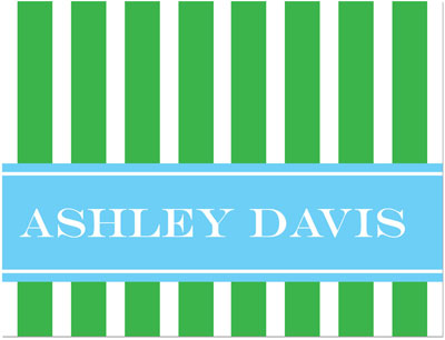 Note Cards/Stationery by Prints Charming - Green & Light Blue Classic Stripe (Folded)