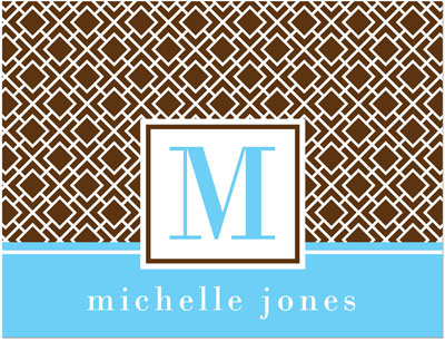 Note Cards/Stationery by Prints Charming - Brown & Light Blue Geometric Print Initial (Folded)