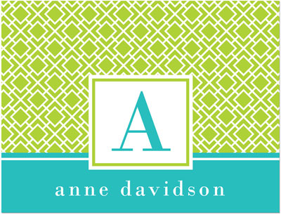 Note Cards/Stationery by Prints Charming - Lime & Turquoise Geometric Print Initial (Folded)