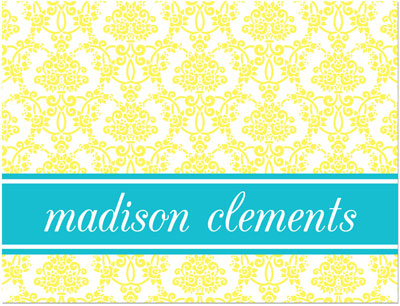 Note Cards/Stationery by Prints Charming - Yellow & Turquoise Delicate Floral Print (Folded)