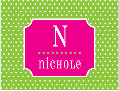 Note Cards/Stationery by Prints Charming - Green & Hot Pink Tiny Dots (Folded)