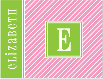 Note Cards/Stationery by Prints Charming - Pink & Lime Pinstripe Initial (Folded)