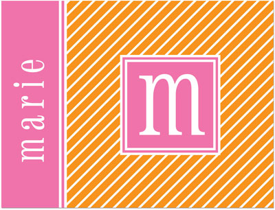 Note Cards/Stationery by Prints Charming - Orange & Pink Pinstripe Initial (Folded)