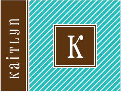 Note Cards/Stationery by Prints Charming - Turquoise & Brown Pinstripe Initial (Folded)