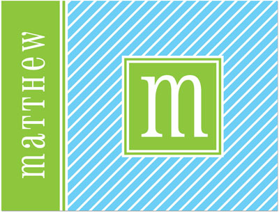 Note Cards/Stationery by Prints Charming - Blue & Green Pinstripe Initial (Folded)