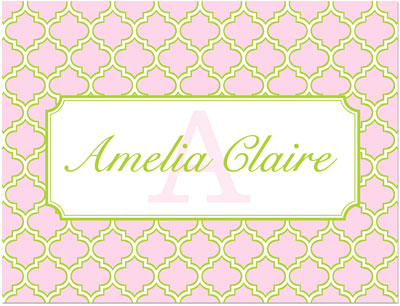 Note Cards/Stationery by Prints Charming - Pink & Green Greek Pattern (Folded)