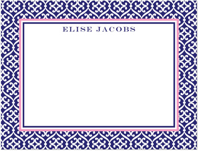Note Cards/Stationery by Prints Charming - Navy & Pink Stylish Border (Flat)
