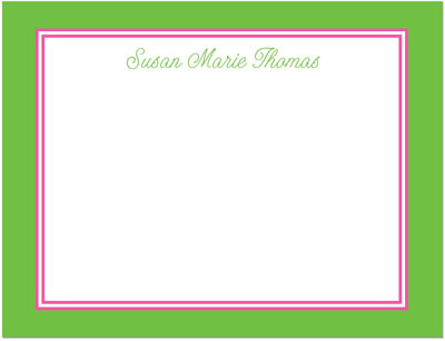 Note Cards/Stationery by Prints Charming - Green & Pink Border (Flat)