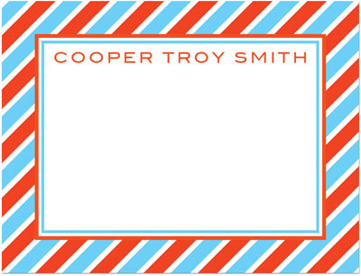 Note Cards/Stationery by Prints Charming - Aqua & Red Diagonal Stripe (Flat)