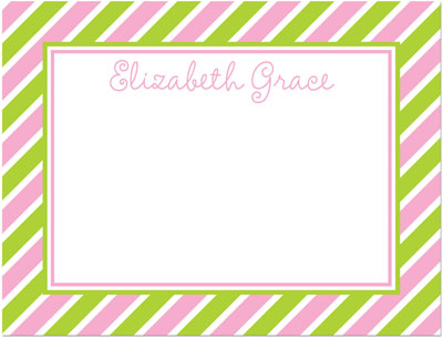 Note Cards/Stationery by Prints Charming - Pink & Green Diagonal Stripe (Flat)