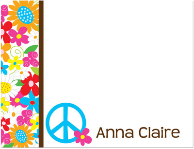 Note Cards/Stationery by Prints Charming - Multi Color Floral Peace Sign (Flat)