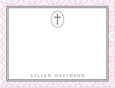 Note Cards/Stationery by Prints Charming - Pink Cross With Lace Border (Flat)