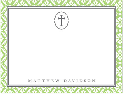 Note Cards/Stationery by Prints Charming - Light Green Cross With Lace Border (Flat)