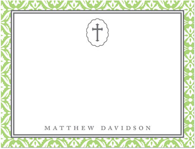 Note Cards/Stationery by Prints Charming - Light Green Cross With Lace Border (Flat) Note Cards/Stationery by Prints Charming - Light Green Cross With Lace Border (Flat)