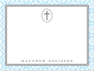 Note Cards/Stationery by Prints Charming - Light Blue Cross With Lace Border (Flat)