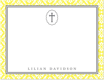 Note Cards/Stationery by Prints Charming - Yellow Cross With Lace Border (Flat)