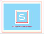 Prints Charming Note Cards/Stationery - Light Blue & Red Framed Initial (Folded)