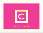 Prints Charming Note Cards/Stationery - Hot Pink & Yellow Framed Initial (Folded)