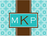 Note Cards/Stationery by Prints Charming - Turquoise & Brown Monogram (Folded)