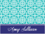 Note Cards/Stationery by Prints Charming - Turquoise & Navy Classic Pattern (Folded)