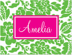 Note Cards/Stationery by Prints Charming - Green & Hot Pink Playful Floral (Folded)