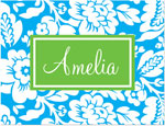 Note Cards/Stationery by Prints Charming - Green & Blue Playful Floral (Folded)