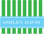 Note Cards/Stationery by Prints Charming - Green & Light Blue Classic Stripe (Folded)