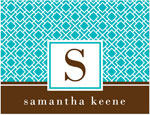 Note Cards/Stationery by Prints Charming - Turquoise & Brown Geometric Print Initial (Folded)