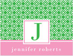 Note Cards/Stationery by Prints Charming - Green & Pink Geometric Print Initial (Folded)