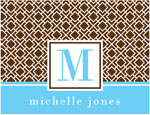 Note Cards/Stationery by Prints Charming - Brown & Light Blue Geometric Print Initial (Folded)