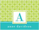 Note Cards/Stationery by Prints Charming - Lime & Turquoise Geometric Print Initial (Folded)