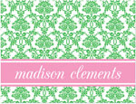 Note Cards/Stationery by Prints Charming - Green & Pink Delicate Floral Print (Folded)