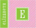 Note Cards/Stationery by Prints Charming - Pink & Lime Pinstripe Initial (Folded)