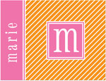 Note Cards/Stationery by Prints Charming - Orange & Pink Pinstripe Initial (Folded)
