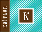 Note Cards/Stationery by Prints Charming - Turquoise & Brown Pinstripe Initial (Folded)