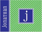 Note Cards/Stationery by Prints Charming - Green & Navy Pinstripe Initial (Folded)