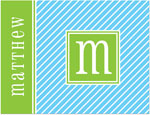 Note Cards/Stationery by Prints Charming - Blue & Green Pinstripe Initial (Folded)