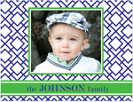 Prints Charming Note Cards/Stationery - Navy & Green Geometric Print Photo (Folded)