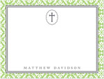 Note Cards/Stationery by Prints Charming - Light Green Cross With Lace Border (Flat)