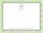 Note Cards/Stationery by Prints Charming - Light Green Cross With Lace Border (Flat)