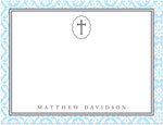 Note Cards/Stationery by Prints Charming - Light Blue Cross With Lace Border (Flat)