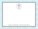 Note Cards/Stationery by Prints Charming - Light Blue Cross With Lace Border (Flat)