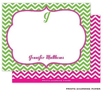 Note Cards/Stationery by Prints Charming - Green Chevron on Hot Pink Note Cards/Stationery by Prints Charming - Green Chevron on Hot Pink